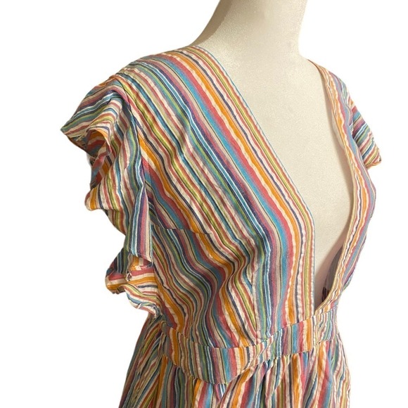 Majorelle Costello Multicolor plunging Ruffle rainbow Striped Crossback Dress L - Picture 7 of 16